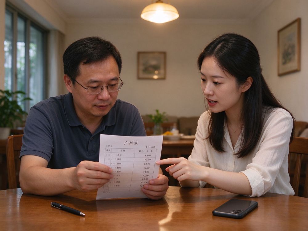 家长与老师核对广州家教费用清单