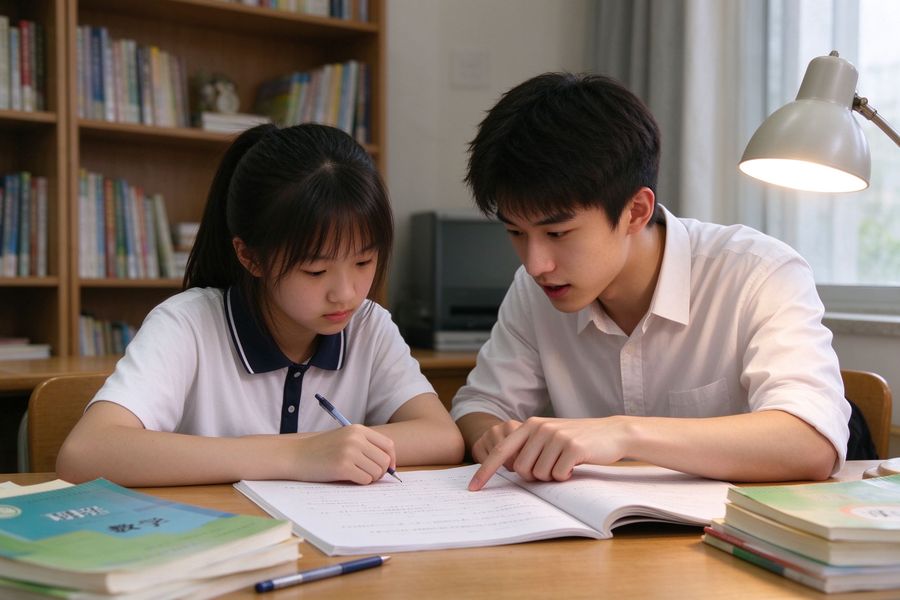 大学生家教辅导初中生做题