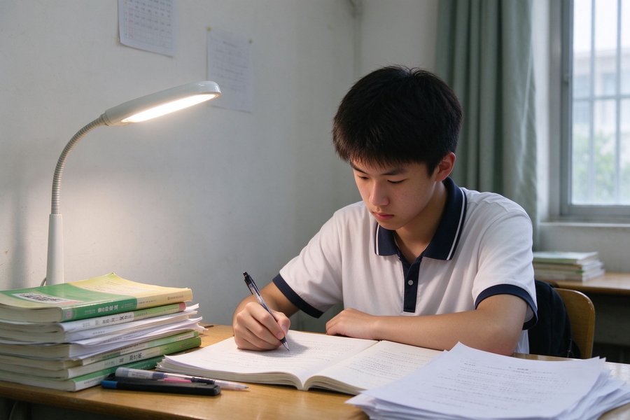 江门高中生书桌前写作业