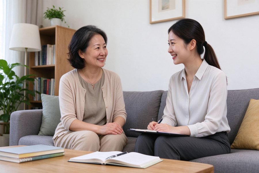 家长与老师沙发交谈