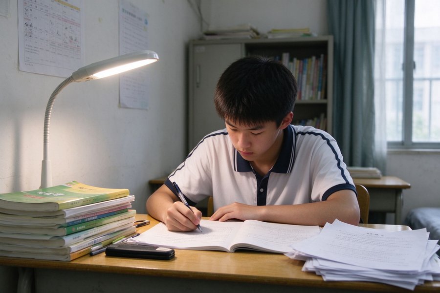 杭州高中生书桌前写作业